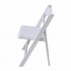 Padded White Folding Chair Rental White resin folding chair with padded seat with side profile view