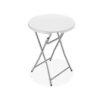 Round Cocktail Table Rental Compact high-top cocktail table on a plain background