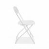 White-Folding-Chair-Rent-Side-View Side profile of a white plastic folding chair with white metal frame available for event rental in Vancouver