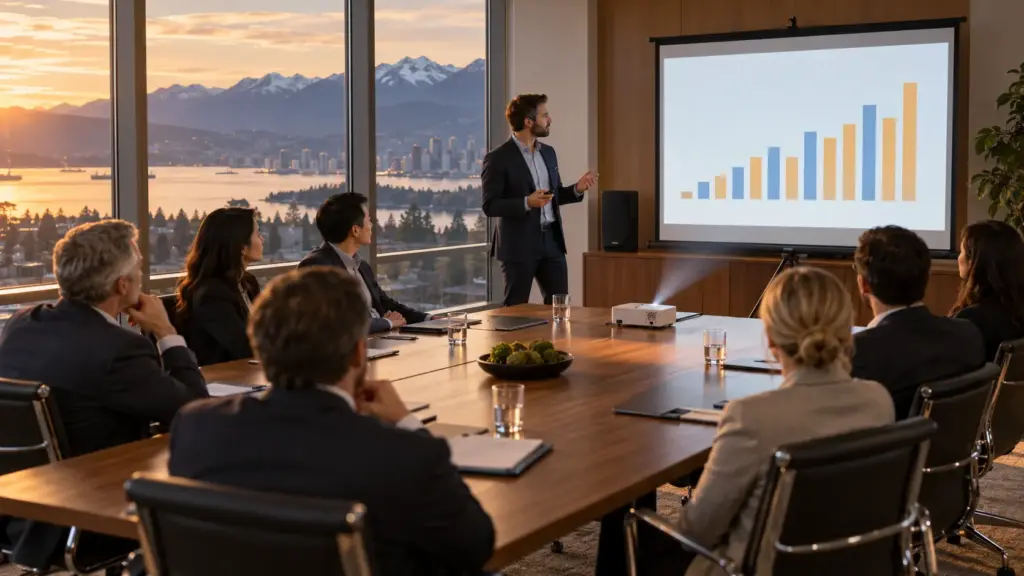 man presenting in boardroom